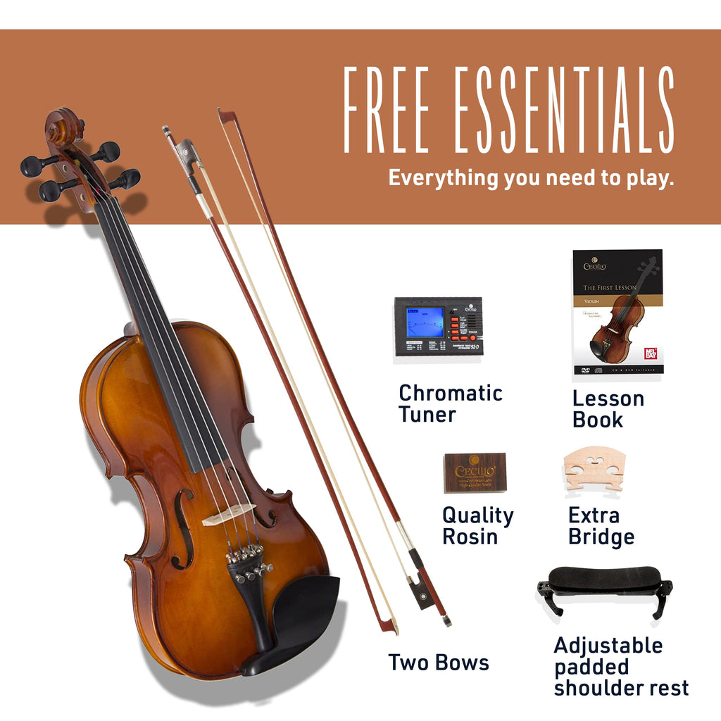Cecilio 4/4 Full-Size Left-Handed Violin, Solid Spruce Top & Maple Body Professional Fiddle Set Includes Hard Case, 2 Bows, Rosin, Bridges & Extra Strings