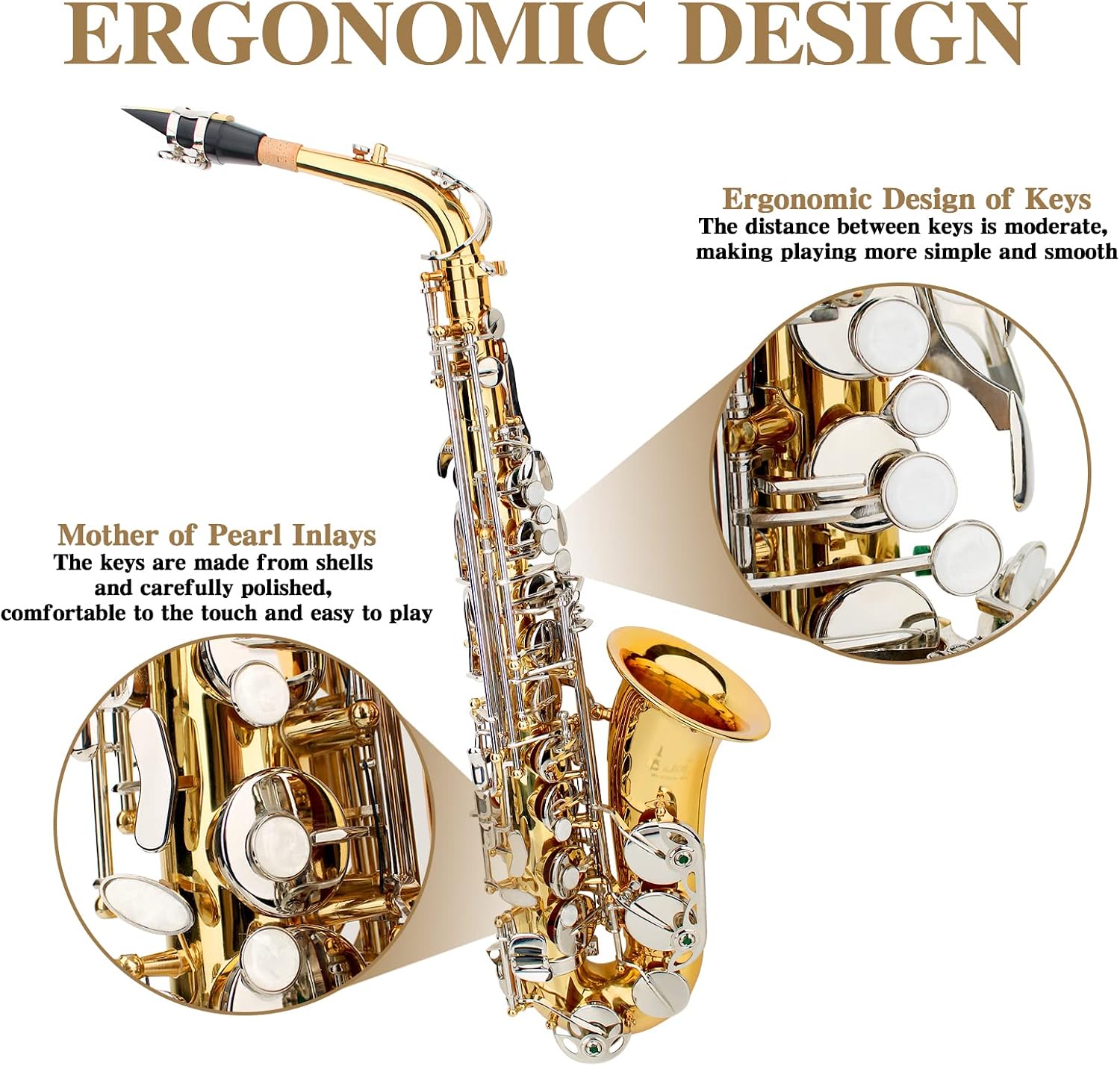 SLADE Alto Saxophone Eb Alto Saxophone for Beginner Students, Gold & Silver, WSS948