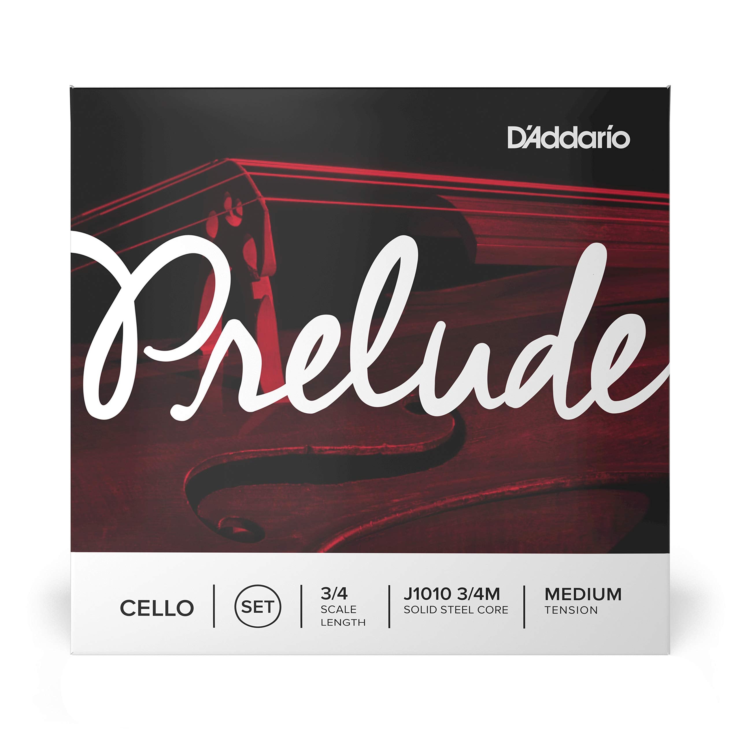 D'Addario J1010 Prelude Cello String Set, 3/4 Scale Medium Tension (1 Set) –Solid Steel Core, Warm Tone, Economical, Durable – Educator’s Choice for Student Strings – Sealed Pouch Prevents Corrosion