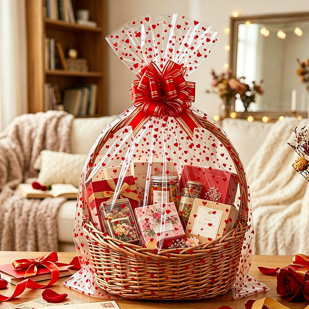 Morepack Large Cello/Cellophane Bags,30x 40 Inches Clear Basket Bags OPP Plastic Cellophane Wrap for Gift Baskets Packaging 20 Pieces (No Bow or Ribbon Included)