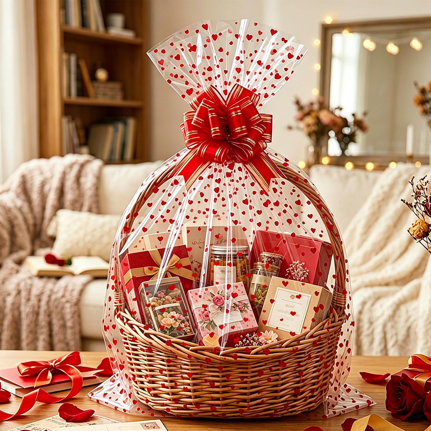 Morepack Large Cello/Cellophane Bags,30x 40 Inches Clear Basket Bags OPP Plastic Cellophane Wrap for Gift Baskets Packaging 20 Pieces (No Bow or Ribbon Included)
