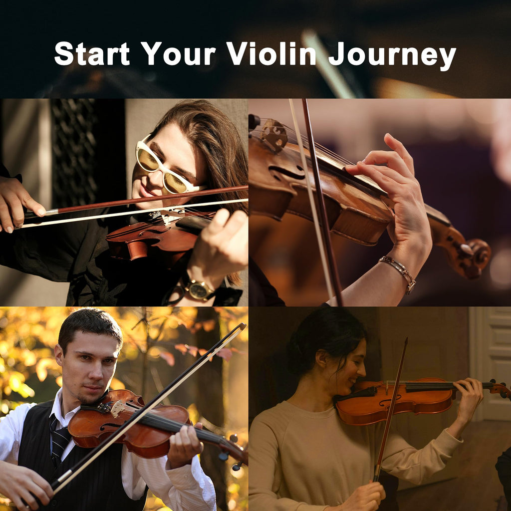 ADM Acoustic Violin for Beginner 4/4 Full Size Violin Set Solid Wood Ebony for Adult Teen Student Starter Kit with Hard Case, Shoulder Rest, Bow, Music Stand, Strings, Free Lessons (Sepia, 4/4 Size)