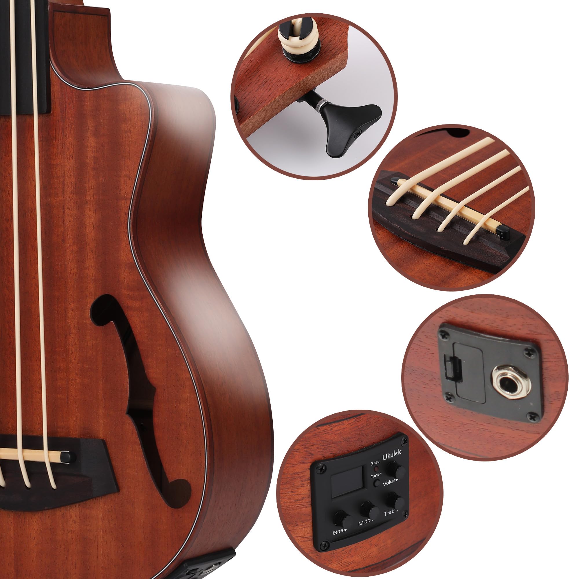 Batking Ubass Fretless,Bass Ukulele Electric 30 inch baritone ukelele bass,Electric Acoustic Bass Uku Wtih Gig Bag
