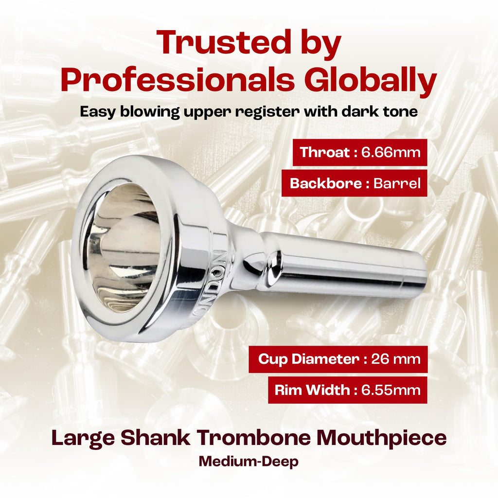 Denis Wick Classic Trombone Mouthpiece Silver Plated, 5880-4AL - Barrel Backbore for Balanced Tone & Smooth Response - Large Shank Fitting Trombone Accessory for Easy Articulation - 26 x 6.72 x 7.38mm