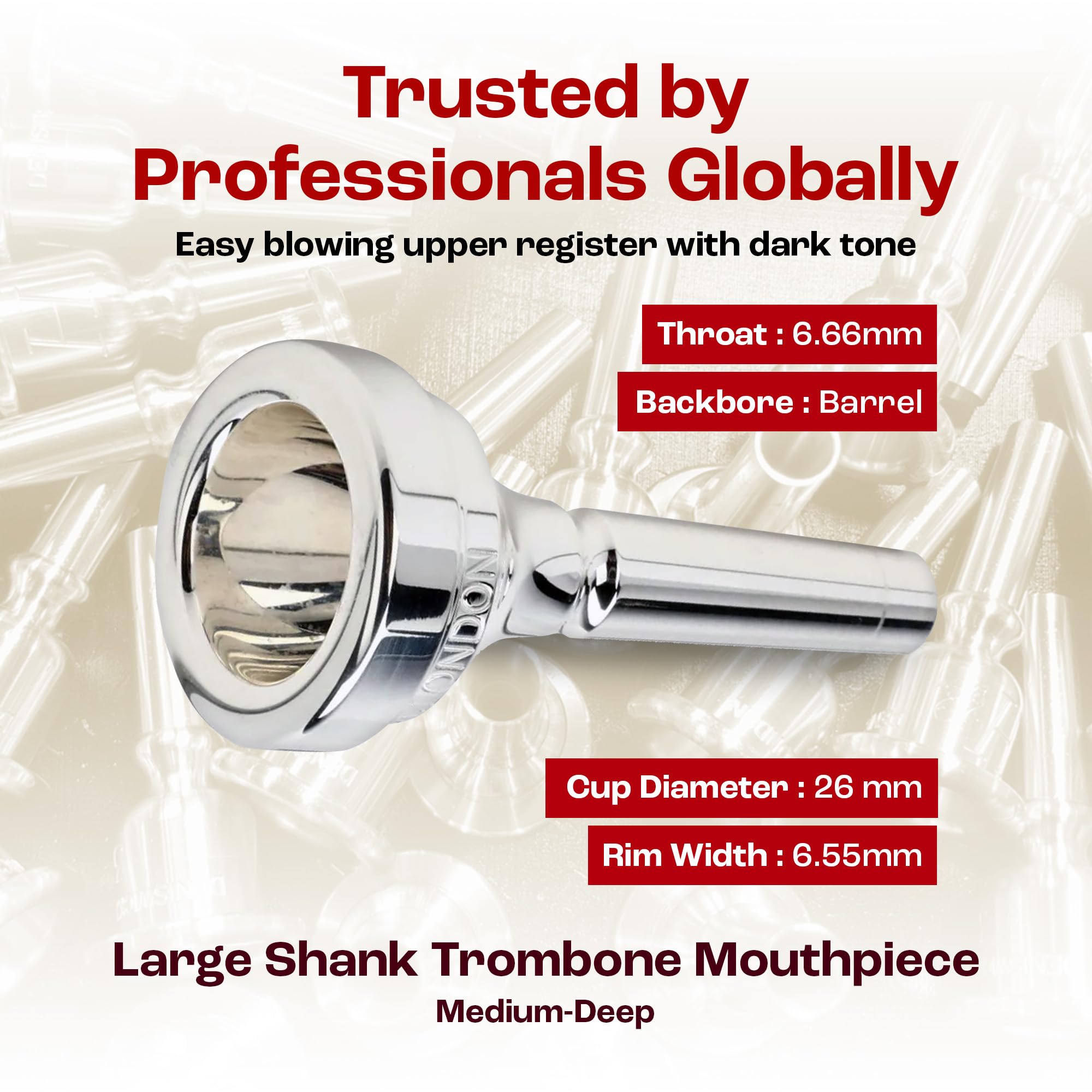 Denis Wick Classic Trombone Mouthpiece Silver Plated, 5880-4AL - Barrel Backbore for Balanced Tone & Smooth Response - Large Shank Fitting Trombone Accessory for Easy Articulation - 26 x 6.72 x 7.38mm