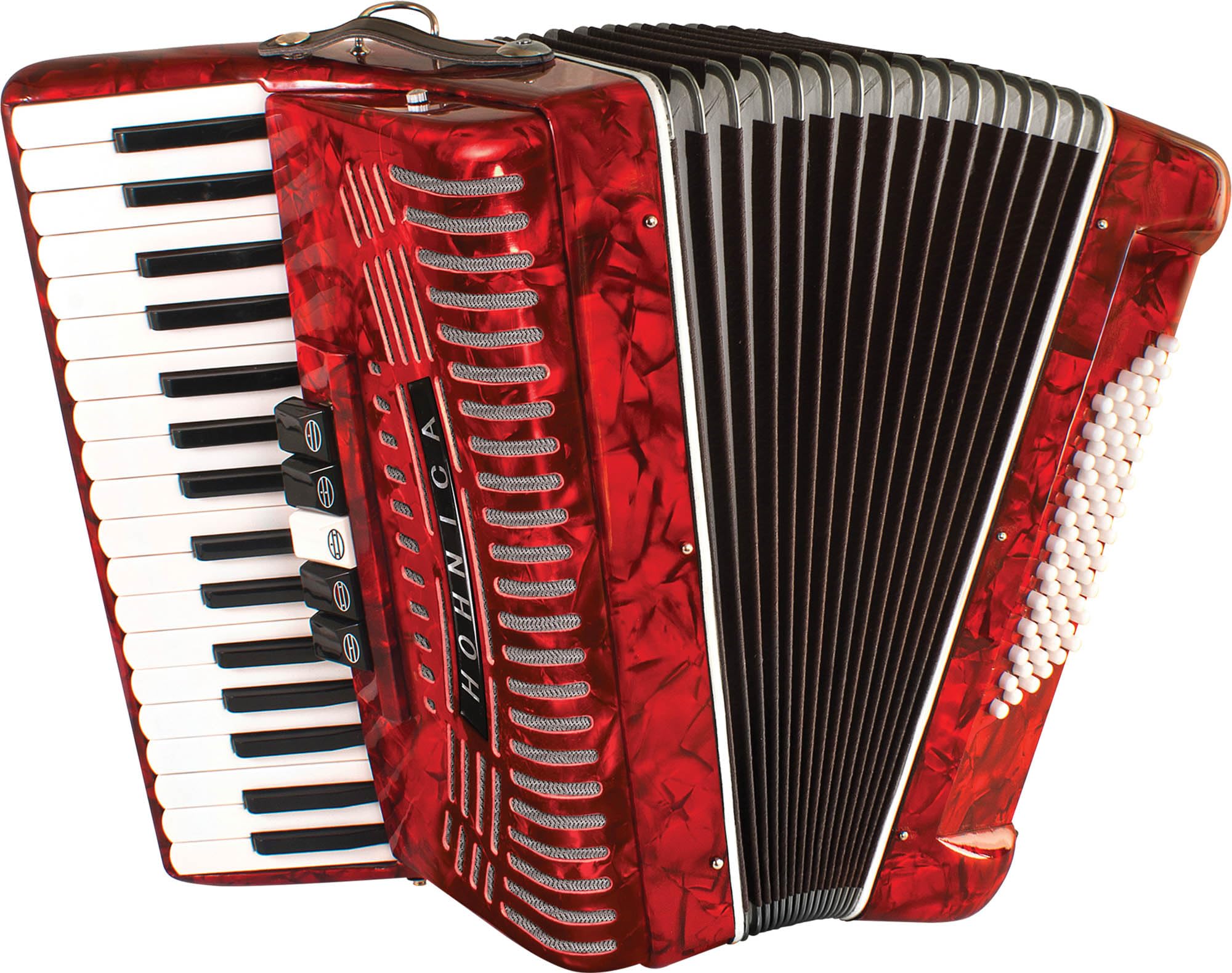 Hohner Hohnica 1305 72 Bass Piano Accordion - Pearl Red Bundle with Gig Bag, Straps, and Austin Bazaar Polishing Cloth