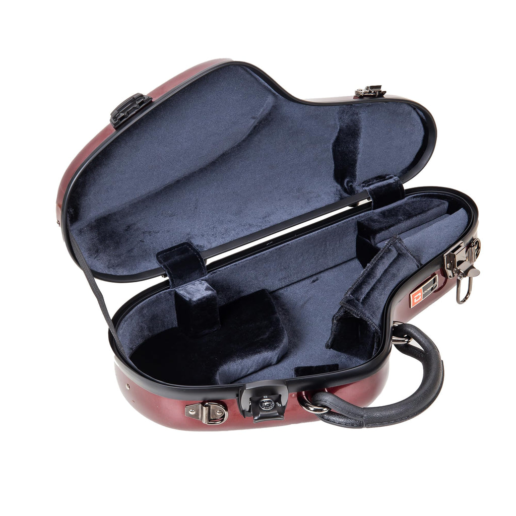 Crossrock Pro-Grade Straight Soprano Saxophone Case | Crimson Red Gloss, TSA Lock, Elite Protection, Detachable Backpack Straps, Accessory Pocket for Professional Musicians