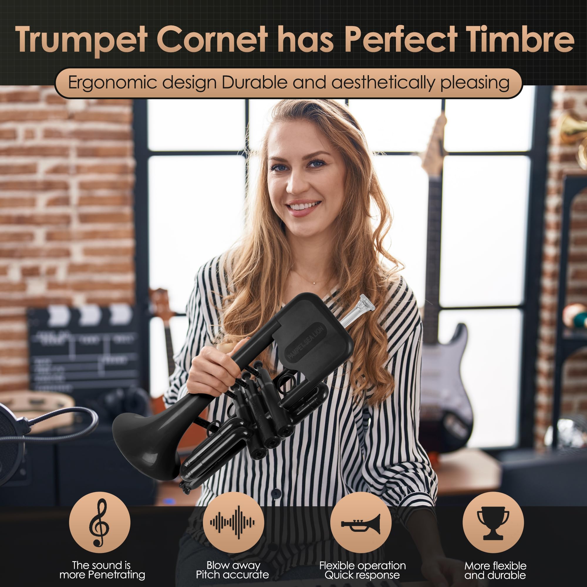 PAMPET SEA LION Professional Plastic Bb Trumpet Standard Trumpets Trumpet Set for Student Beginner Bb Trumpet Instrument (Red)