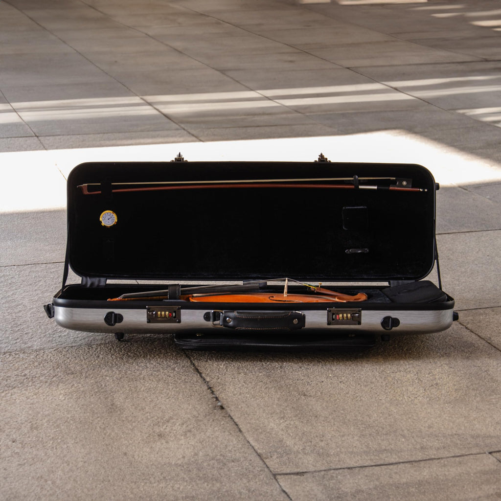 Christina 4/4 Full Size Violin case High-Strength Carbon Fiber Rectangular Violin Music Bag With Combination Lock and Extra Bag White Violin Hard Case (VB-Square-White Stripe spot)