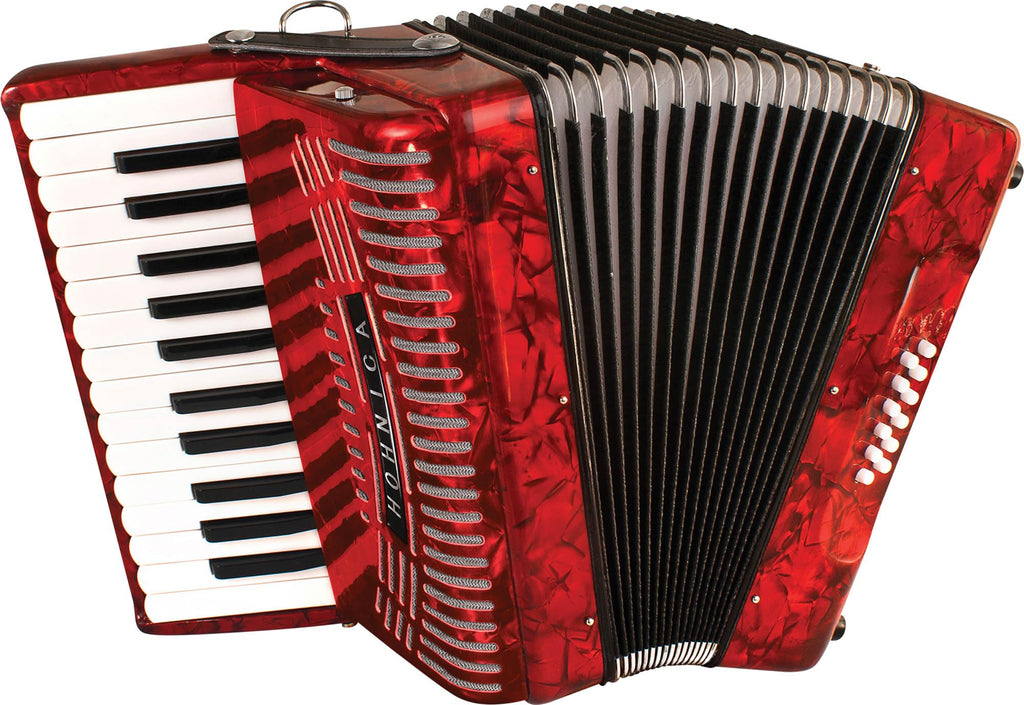 Hohner Hohnica 1305 72 Bass Piano Accordion - Pearl Red Bundle with Gig Bag, Straps, and Austin Bazaar Polishing Cloth