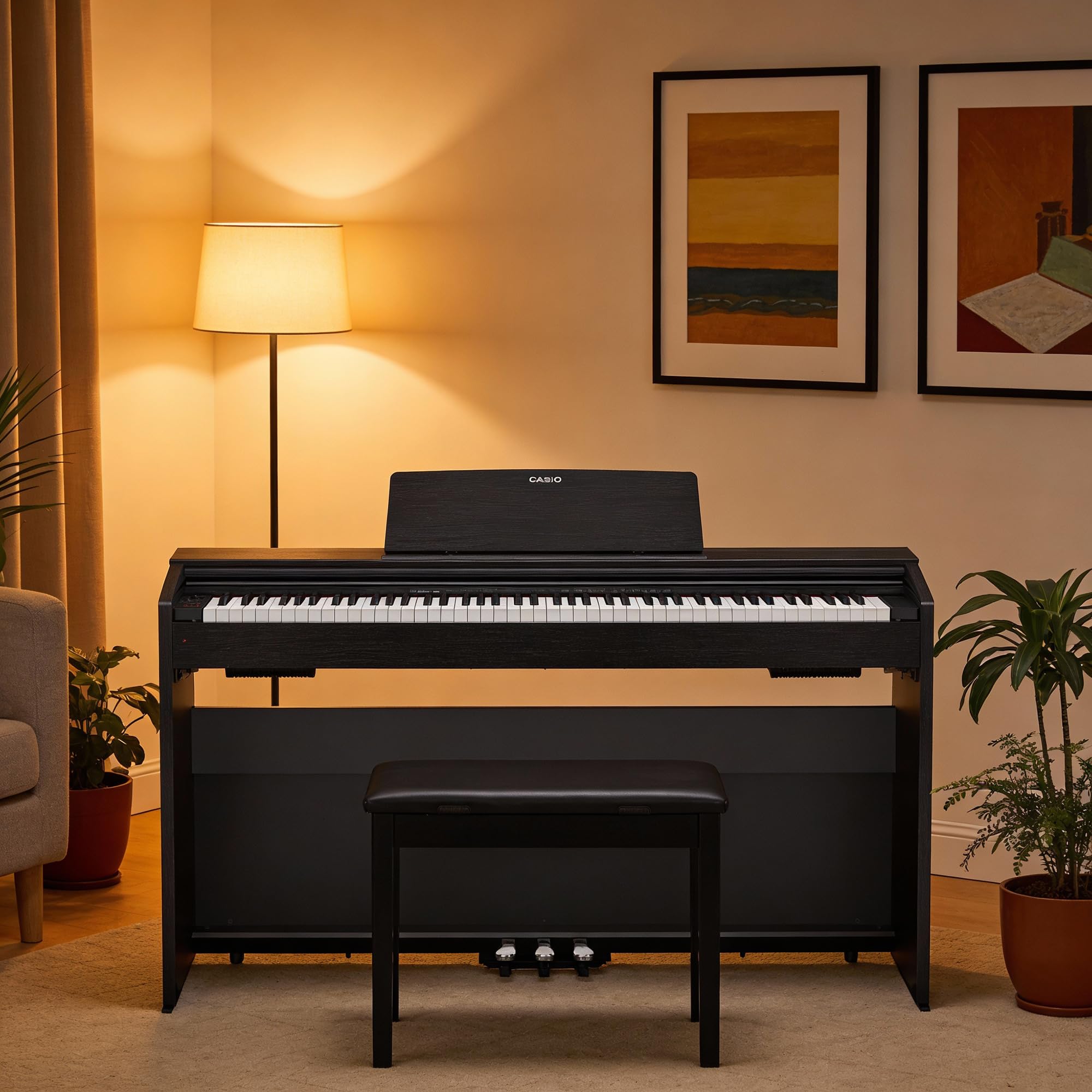 Casio PX-870 Privia Digital Piano - Black Bundle with Furniture Bench, Headphones, Instructional Book, Online Lessons, Instructional DVD, and Austin Bazaar Polishing Cloth