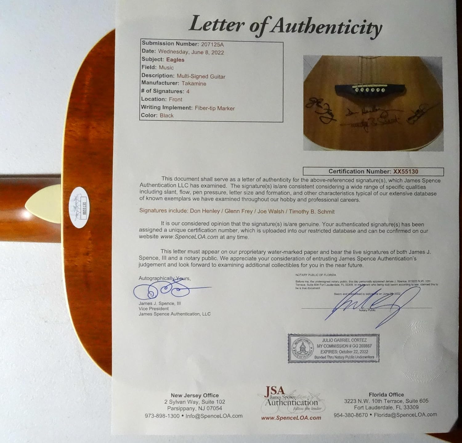 Signed Eagles Autographed Takamine Acoustic Guitar Certified Jsa Loa # Xx55130