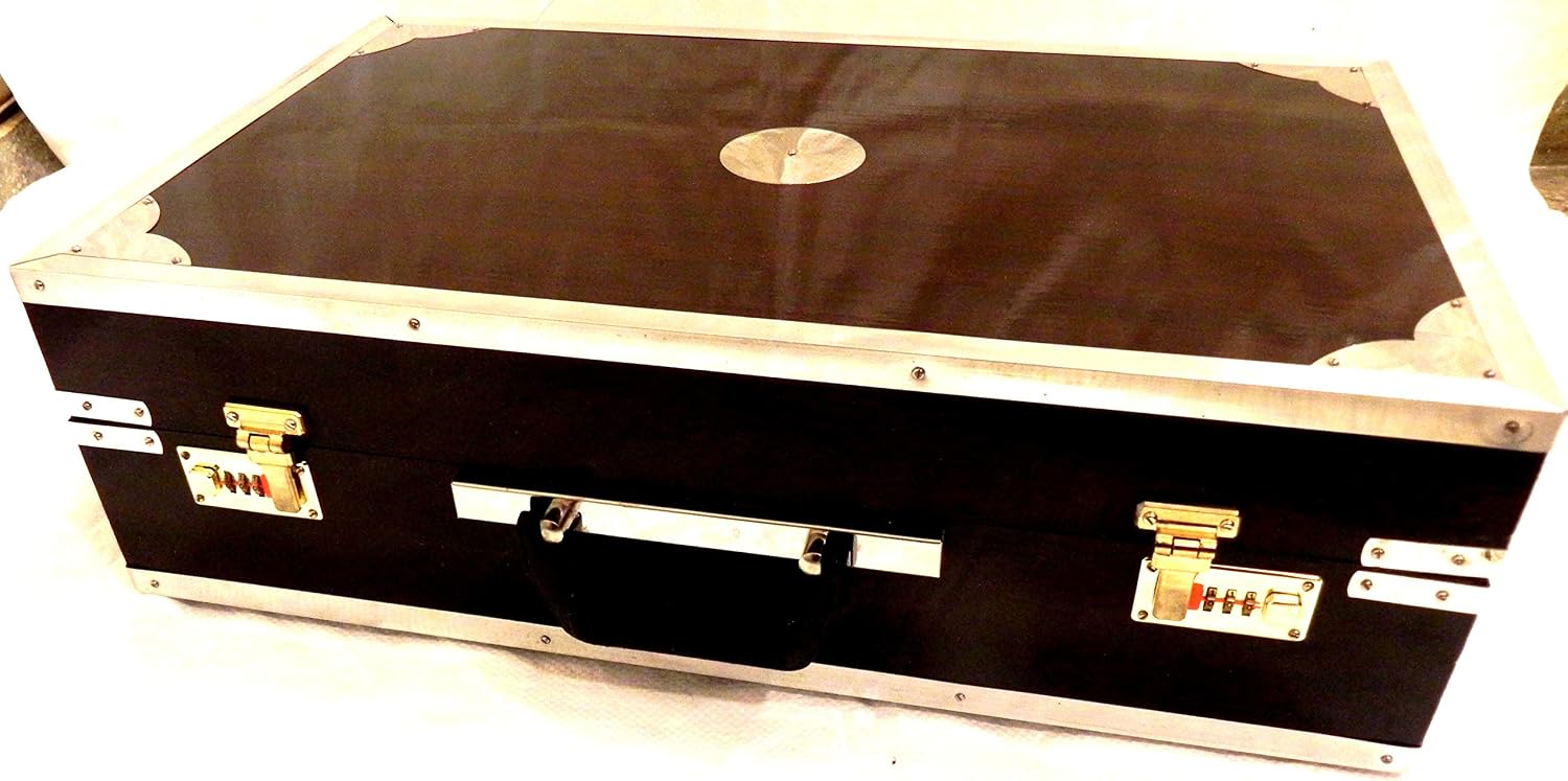 Brass Indian Handmade Deluxe Portable Harmonium, Dark Mahogany, 2 Reeds, 3.5 Octaves
