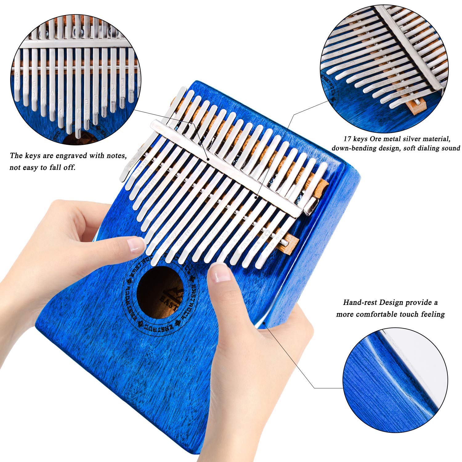 EASTROCK 17 Key Electric Kalimba Thumb Piano Built-in Pickup Professional Electric Kalimba Finger Piano for Kid Adults Beginners Professional (Mahogany Hand Rest EQ)