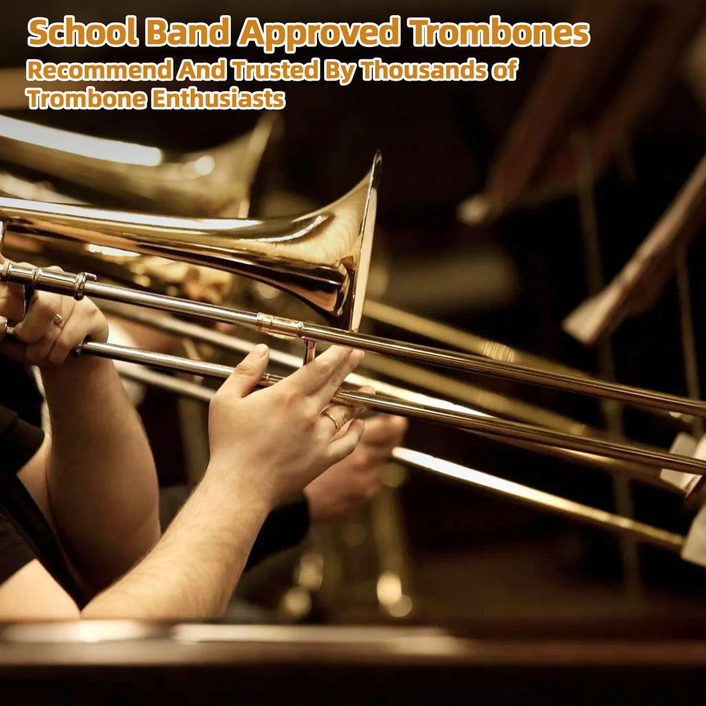 YAYUZEST Bb Tenor Slide Trombone for Students Beginners, B Flat Brass Plated Trombone Instrument with Hard Case Mouthpiece White Gloves and Cleaning Kit (Gold)