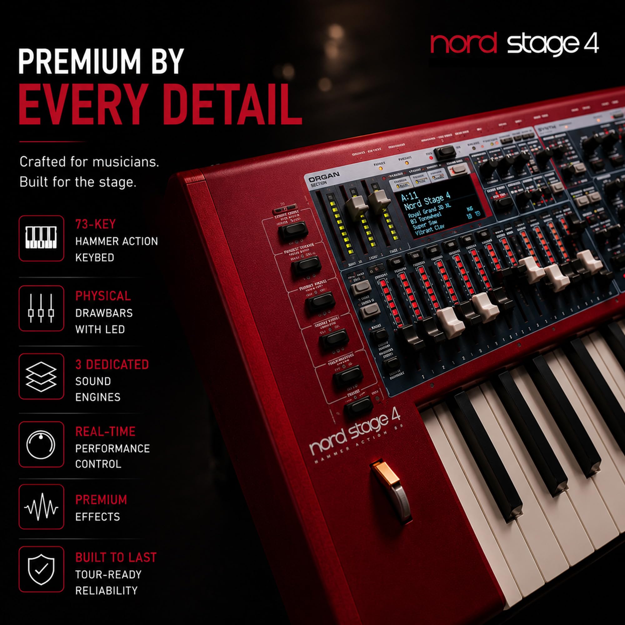 Nord Stage 4 88-Key Digital Piano Bundle with Adjustable Stand, Bench, Sustain Pedal, Headphones, Instrument Cable, and Austin Bazaar Polishing Cloth