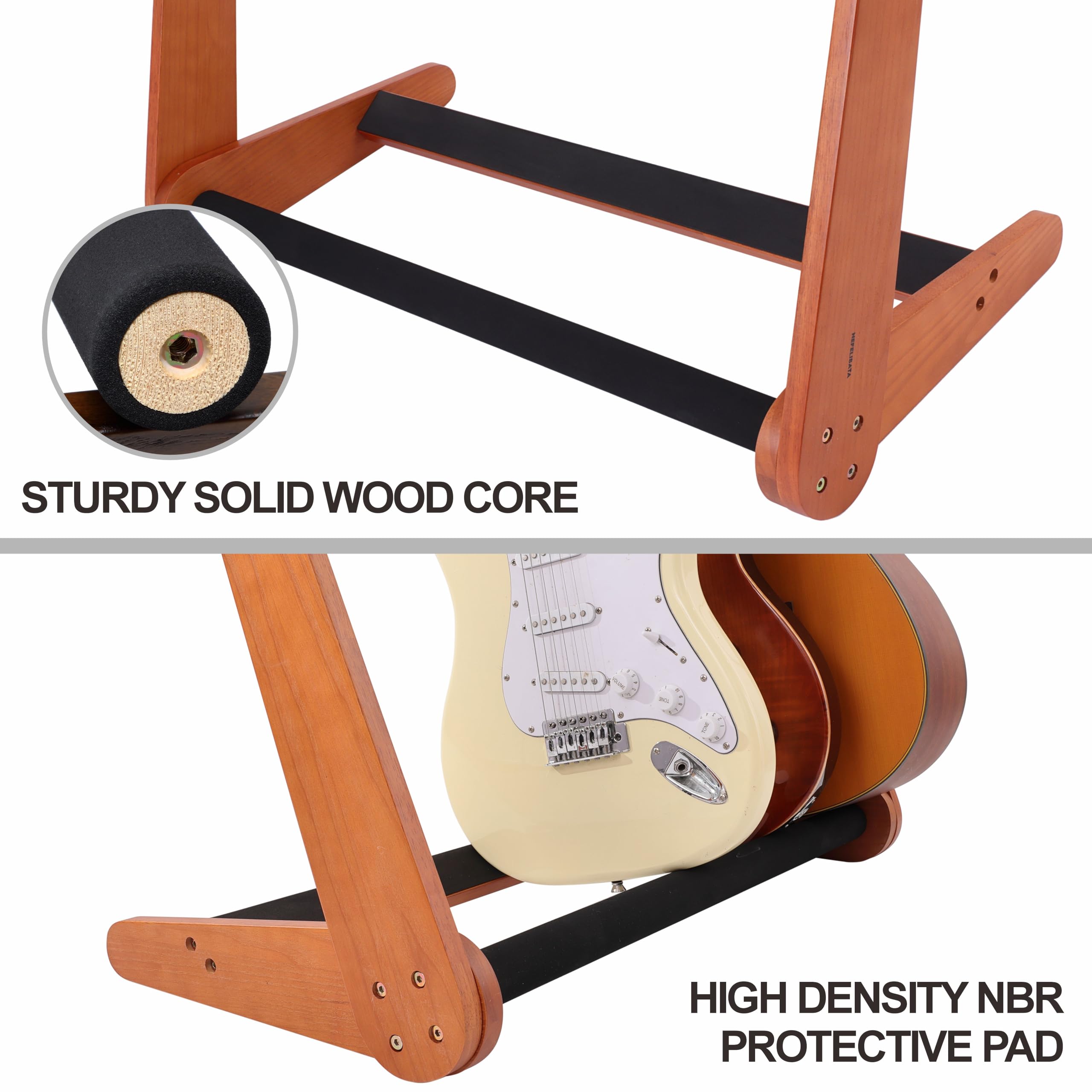 Nefelibata Multi-Purpose Guitar Stands 5 Wooden Guitar Rack Floor Stand for Guitars and Cases, Electric Guitars, Acoustic Guitars, Bass Guitars, Cellos - German Ash (Yellowish Brown)