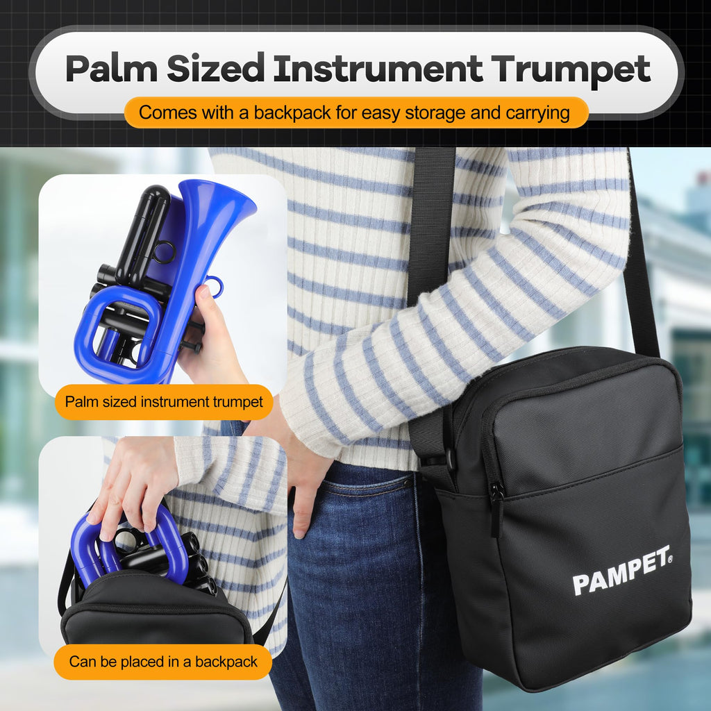PAMPET DOLPHIN Pocket Trumpet Plastic Bb Trumpet Standard Trumpets for Student Beginner Bb Trumpets Instrument (Black)
