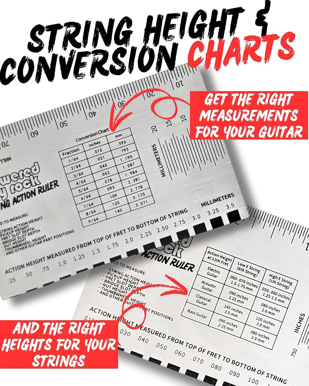 String Action Gauge for Guitar Setup - Precision String Height Ruler | Luthier tool to adjust guitar strings, nuts and pickups for optimal playability on electric and acoustic guitars