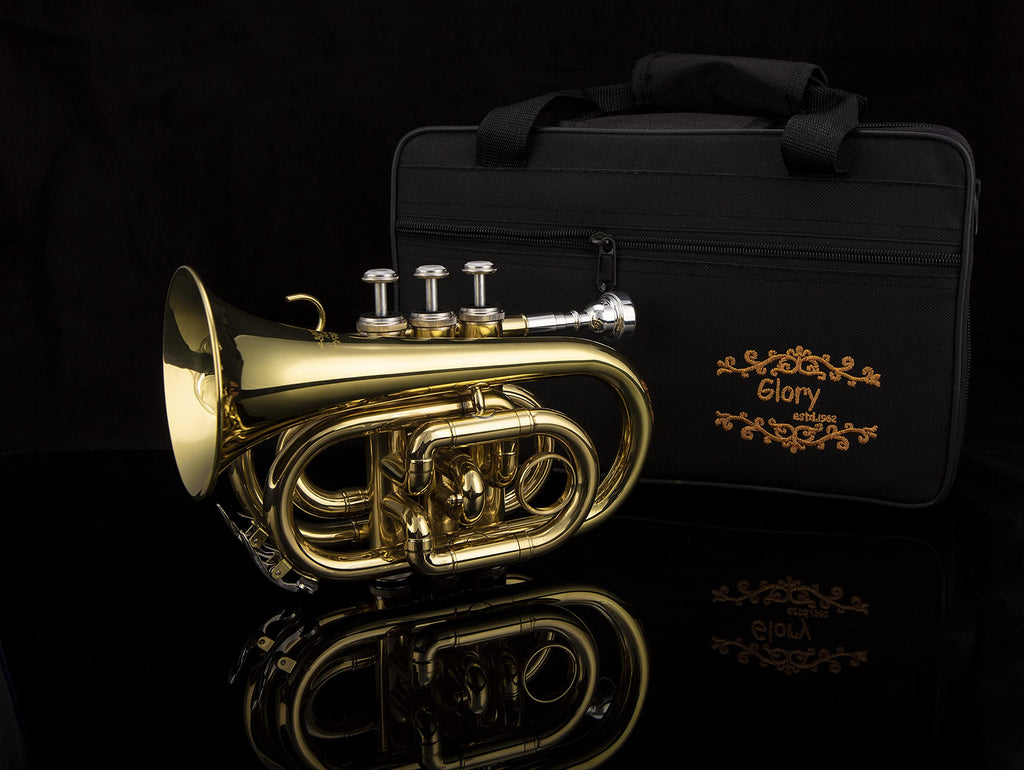 Glory Bb Pocket Trumpet with Case,Cleaning Cloth, Gloves, Black