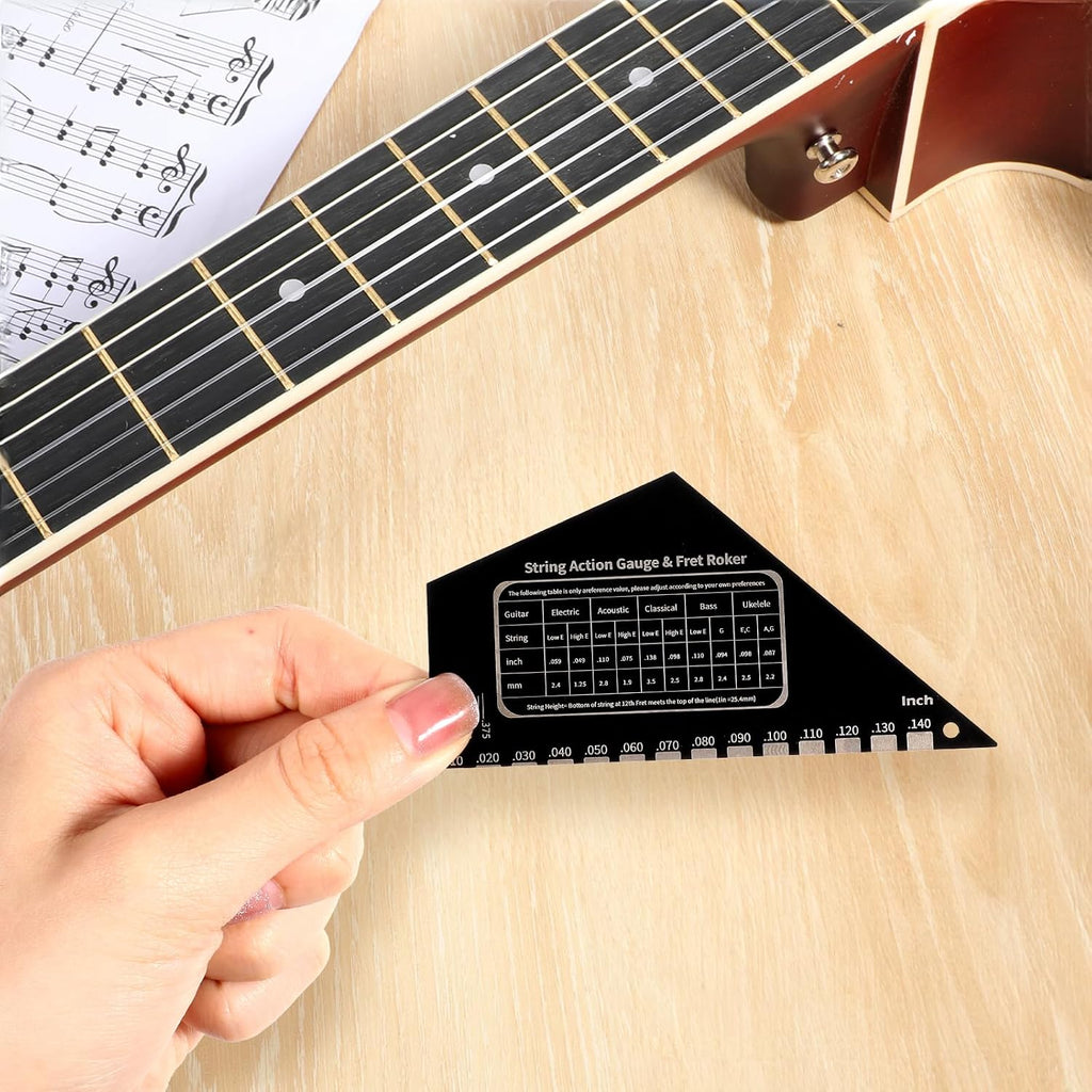 Guitar String Action Gauge Ruler Fret Rocker Tool Ruler Guitar Fret Rocker Gauges String Height Strings Buzzing Frets Catcher Rockers Luthier Tool with Metric and Conversion Charts (1mm)