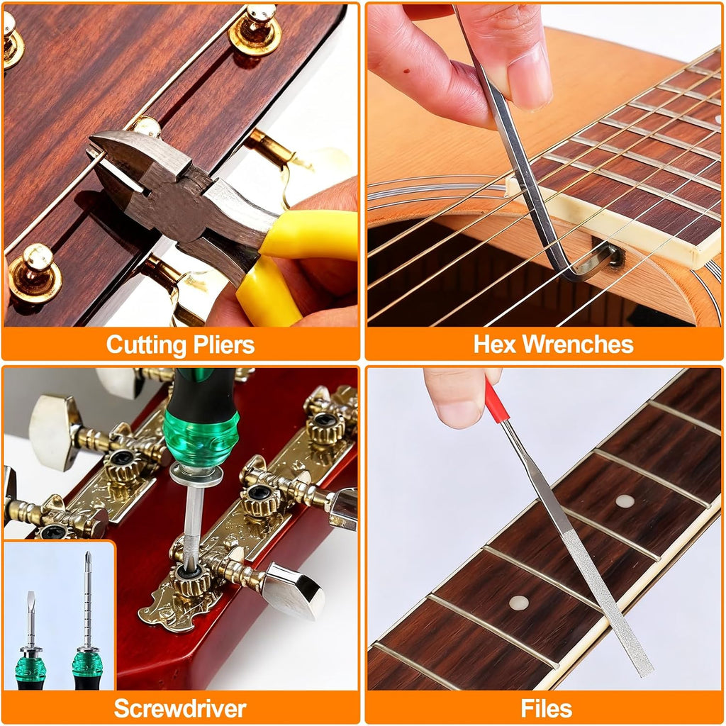 Guitar Tool Kit, 119 Pcs Professional Guitar Repair Kit, Guitar Maintenance Kit with Guitar Tools Accessories and Carry Bag, Guitar Setup Kit for Electric Guitar Acoustic Guitar Ukulele Banjo Bass