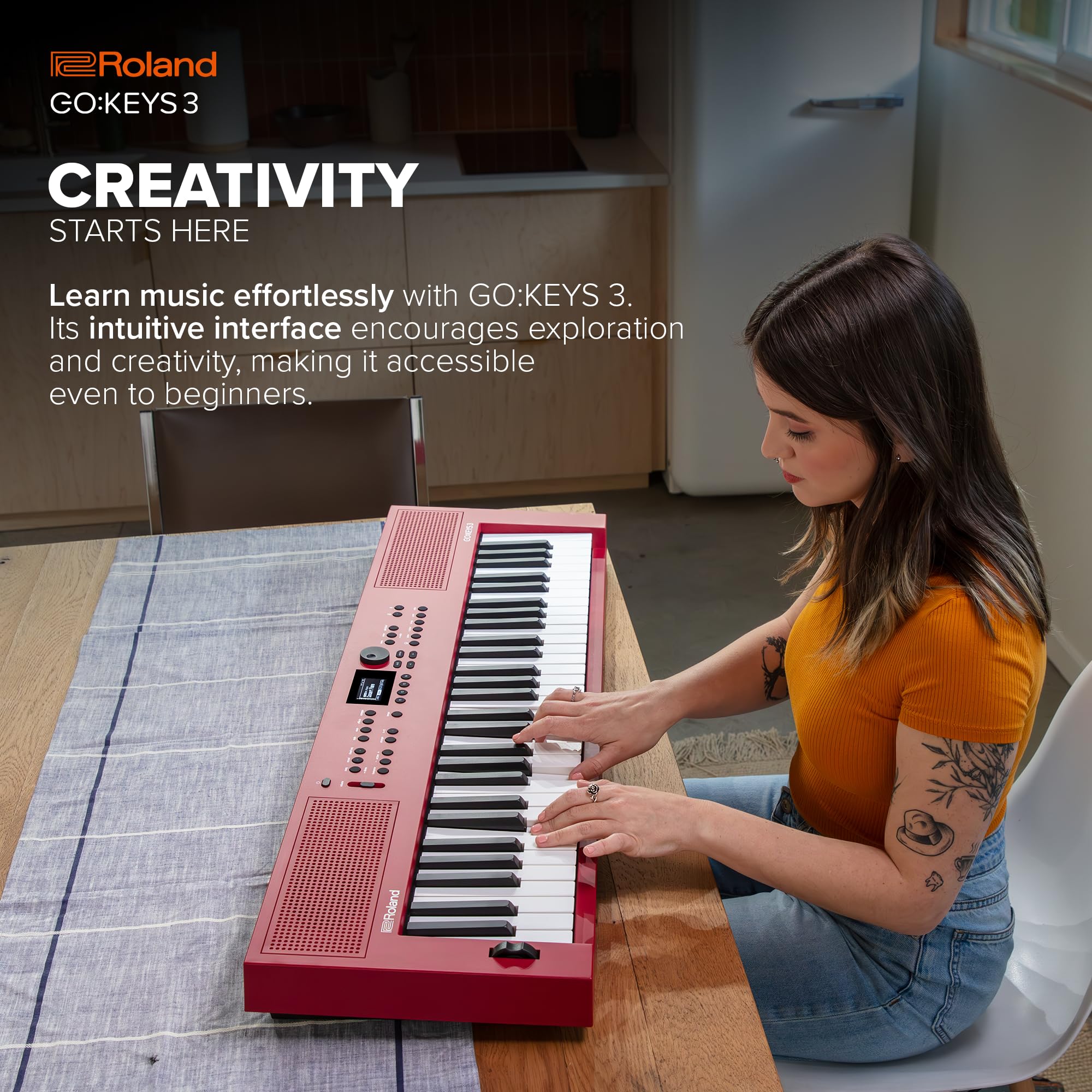Roland GO:KEYS 3 Music Creation Keyboard | 61-Note Keyboard | Built-In Stereo Speakers | Bluetooth Audio/MIDI Support for Music Streaming - Dark Red