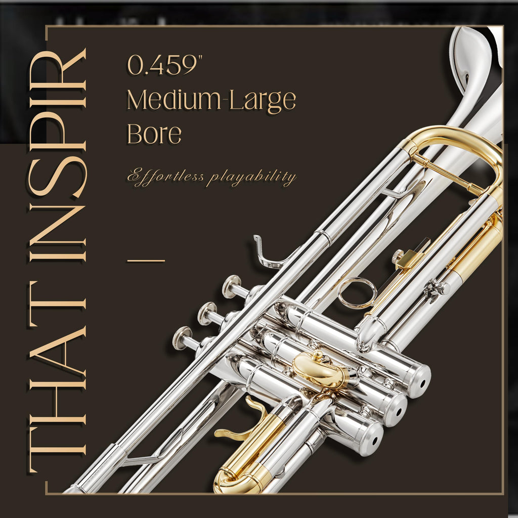 AKLOT Hand-Hammered Bell Bb Trumpet: Smooth Valve Action, Clear-Lacquered Brass Body, Standard Trumpet Beginner Set with Leather Case, Lesson Book, Trumpet Mute, Mouthpiece, Cleaning Kit (SNR-BrzSF)