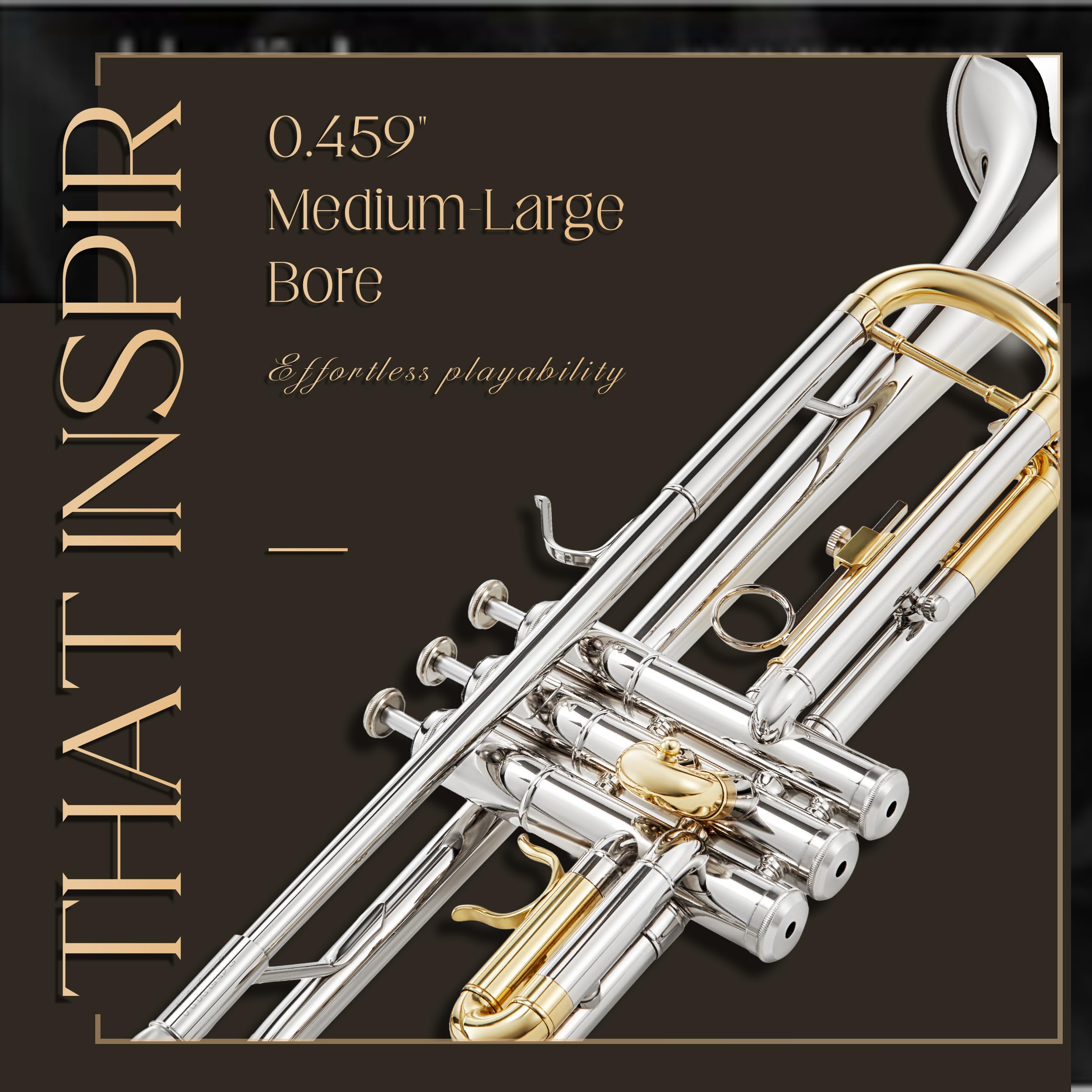 AKLOT Hand-Hammered Bell Bb Trumpet: Smooth Valve Action, Clear-Lacquered Brass Body, Standard Trumpet Beginner Set with Leather Case, Lesson Book, Trumpet Mute, Mouthpiece, Cleaning Kit (SNR-BrzSF)