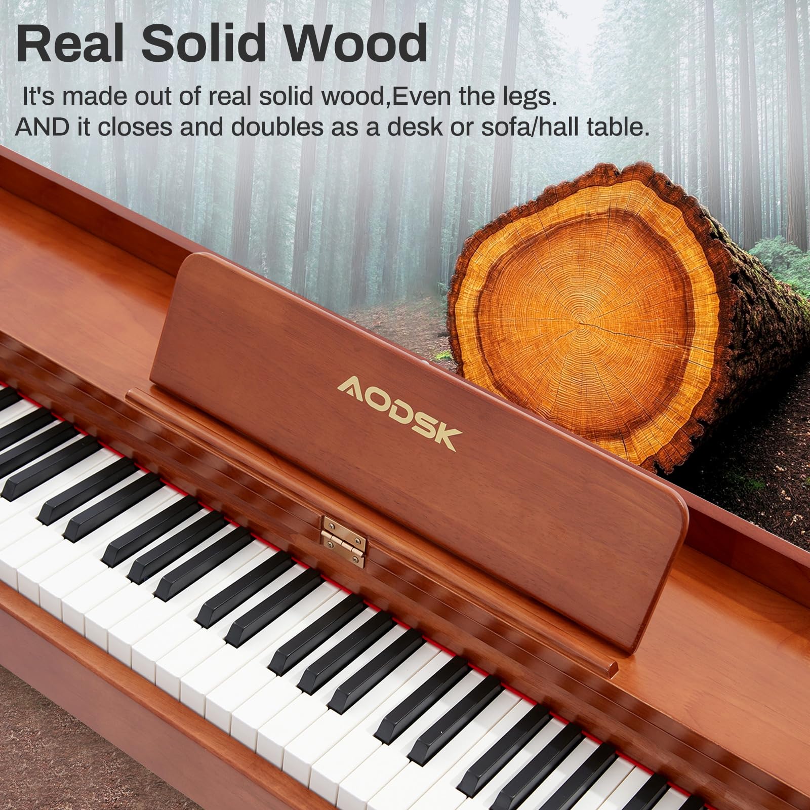 AODSK Digital Piano 88 Key Full Size Weighted Keyboard Overall Solid Wood Frame for Beginners with Sheet Music Stand Triple Pedal Power Adapter