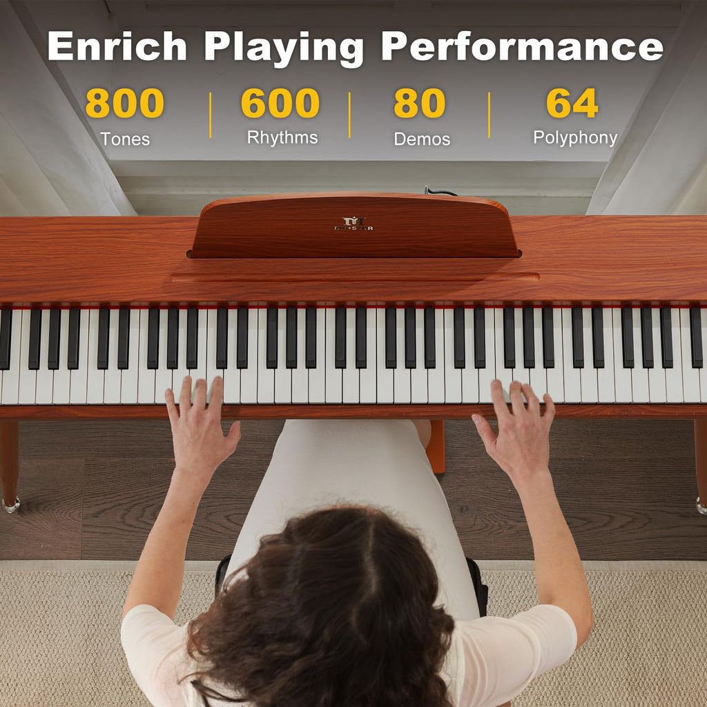 MUSTAR 88 Key Piano Keyboard with Piano Bench, Digital Piano 88 Semi Weighted Keys, Portable Electric Piano with Storage Stool, 3 Pedals, Built-In Speakers, USB/MIDI, Black