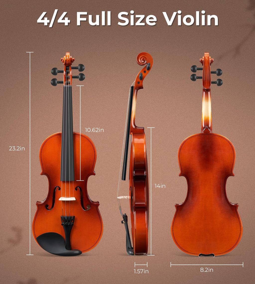 Vangoa 4/4 Solid Wood Acoustic Violin Full Size Fiddle Set for Beginner Adult Student Teen Kids with Violin Case, Bow, Rosin, Shoulder Rest, Tuner, Strings, Natural
