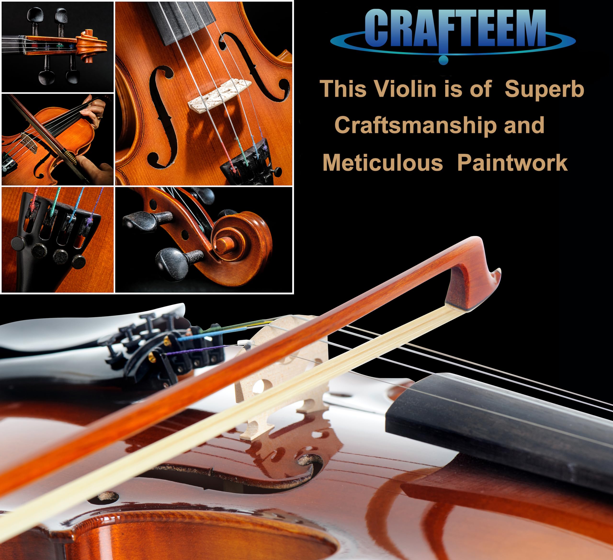 Crafteem Spruce and Maple Solid Wood Violin Outfit for Beginner Kids & Adults -Craft Your Perfect Sound and Begin Your Musical Journey with Confidence. (Glossy Antique, 1/2)