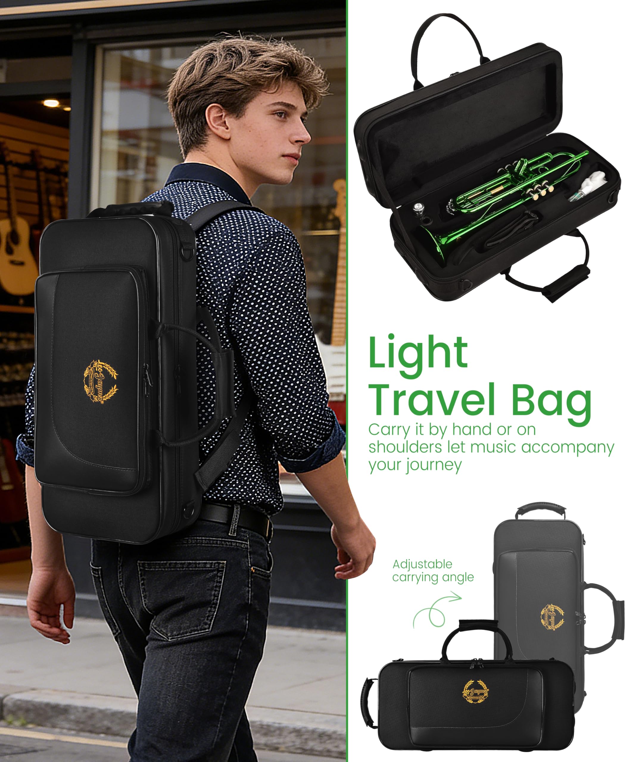 Leo Jaymz Bb Trumpet for Beginners, Brass Student Trumpet Kit with Case, 7C Mouthpiece, Cleaning Kit, Standard B Flat Instrument,Nickel