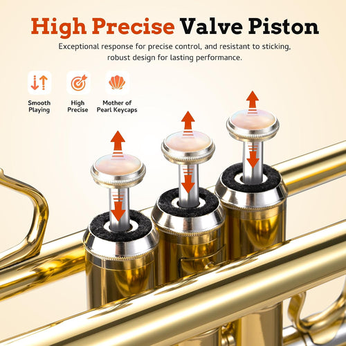 CAHAYA Bb Trumpet Instrument Trompeta: Brass Student Trumpet with Hard Case 7C Mouthpiece Gloves Standard Trumpets for Beginners or Advanced Students Gold | Bb Student Trumpet with Hard Case 7C Mouthpiece Gloves Smooth Valves Standard Trumpets for Beginne