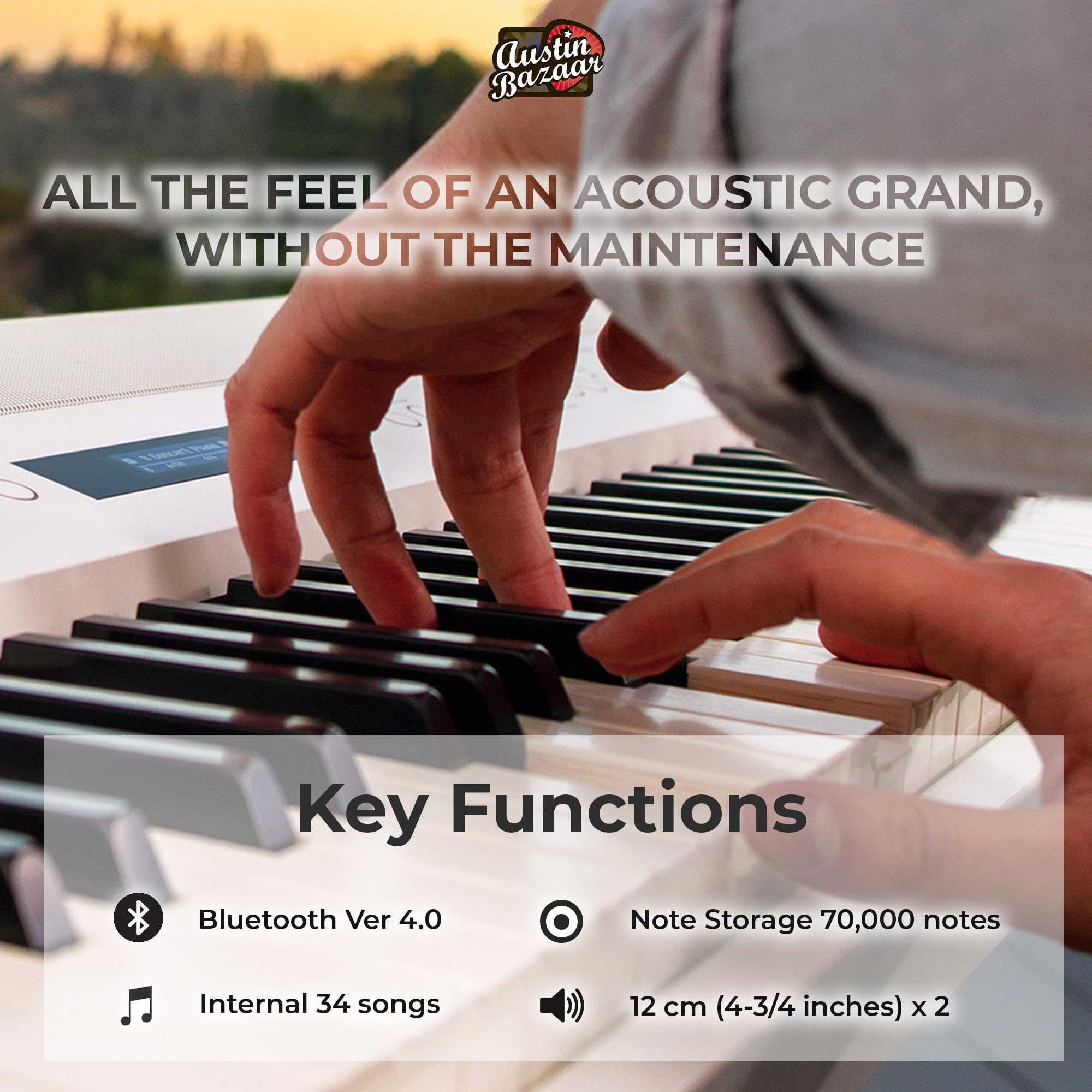 Roland FP-90X 88-Key Digital Piano - White Bundle with KSC-90 Stand, Three Pedal Unit, Bench, Online Lessons, Instructional DVD, and Austin Bazaar Polishing Cloth