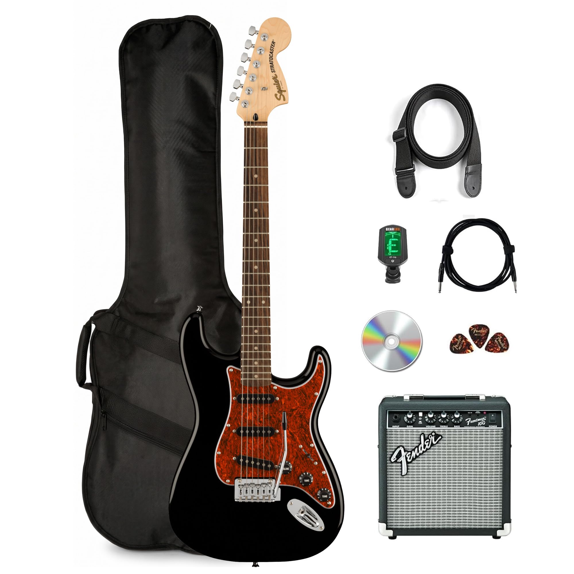 Fender Squier Affinity Stratocaster FMT HSS - Sienna Sunburst Bundle with Frontman 10G Amplifier, Gig Bag, Tuner, Instrument Cable, Strap, Picks, and Austin Bazaar Instructional DVD