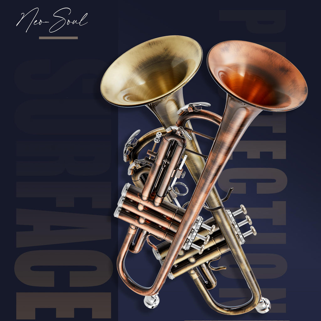 AKLOT Hand-Hammered Bell Bb Trumpet: Smooth Valve Action, Clear-Lacquered Brass Body, Standard Trumpet Beginner Set with Leather Case, Lesson Book, Trumpet Mute, Mouthpiece, Cleaning Kit (SNR-BrzSF)