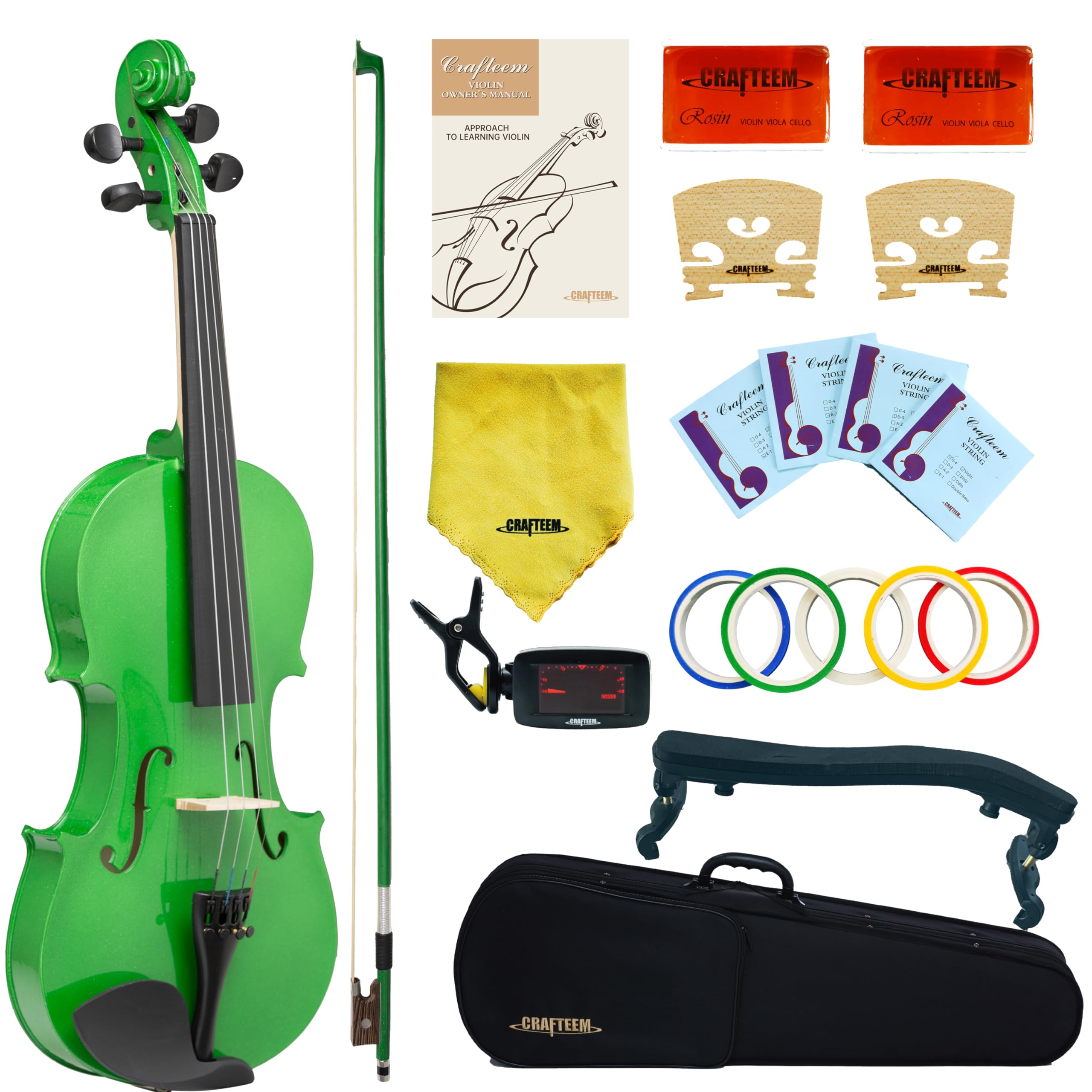 Crafteem Spruce and Maple Solid Wood Violin Outfit for Beginner Kids & Adults -Craft Your Perfect Sound and Begin Your Musical Journey with Confidence. (Glossy Antique, 1/2)
