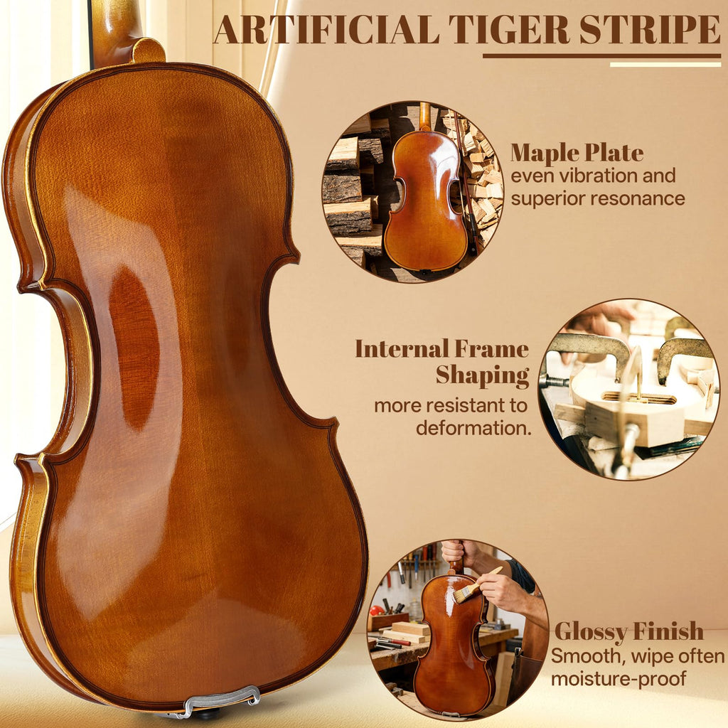 Kmise Violin 4/4 Full Set, Fingerboard Fret Markings Violins, Matte Acoustic Fiddle for Adults, Beginners, Students with Violin Case, Rosin, Strings, Bow, Shoulder Rest, Beginner's Guide (Matte, 4/4)