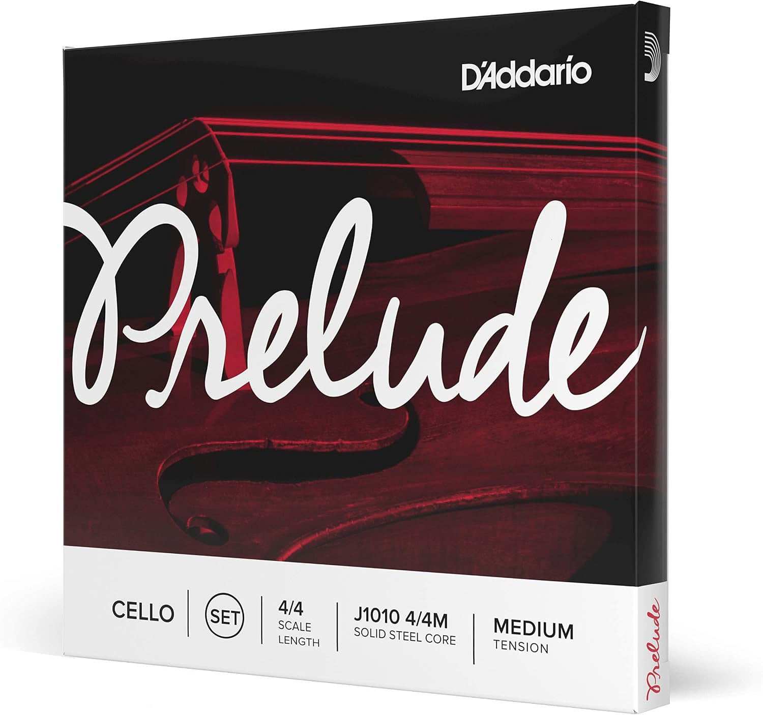 D’Addario J1010 Prelude Cello String Set, 4/4 Scale Medium Tension (1 Set) –Solid Steel Core, Warm Tone, Economical, Durable – Educator’s Choice for Student Strings – Sealed Pouch Prevents Corrosion