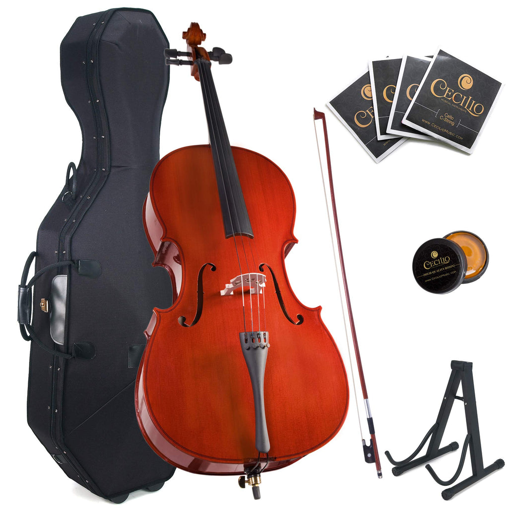 Cecilio 4/4 Full Size Cello with Hard & Soft Case, Stand, Bow, Rosin, Bridge and Extra Set of Strings, CCO-100