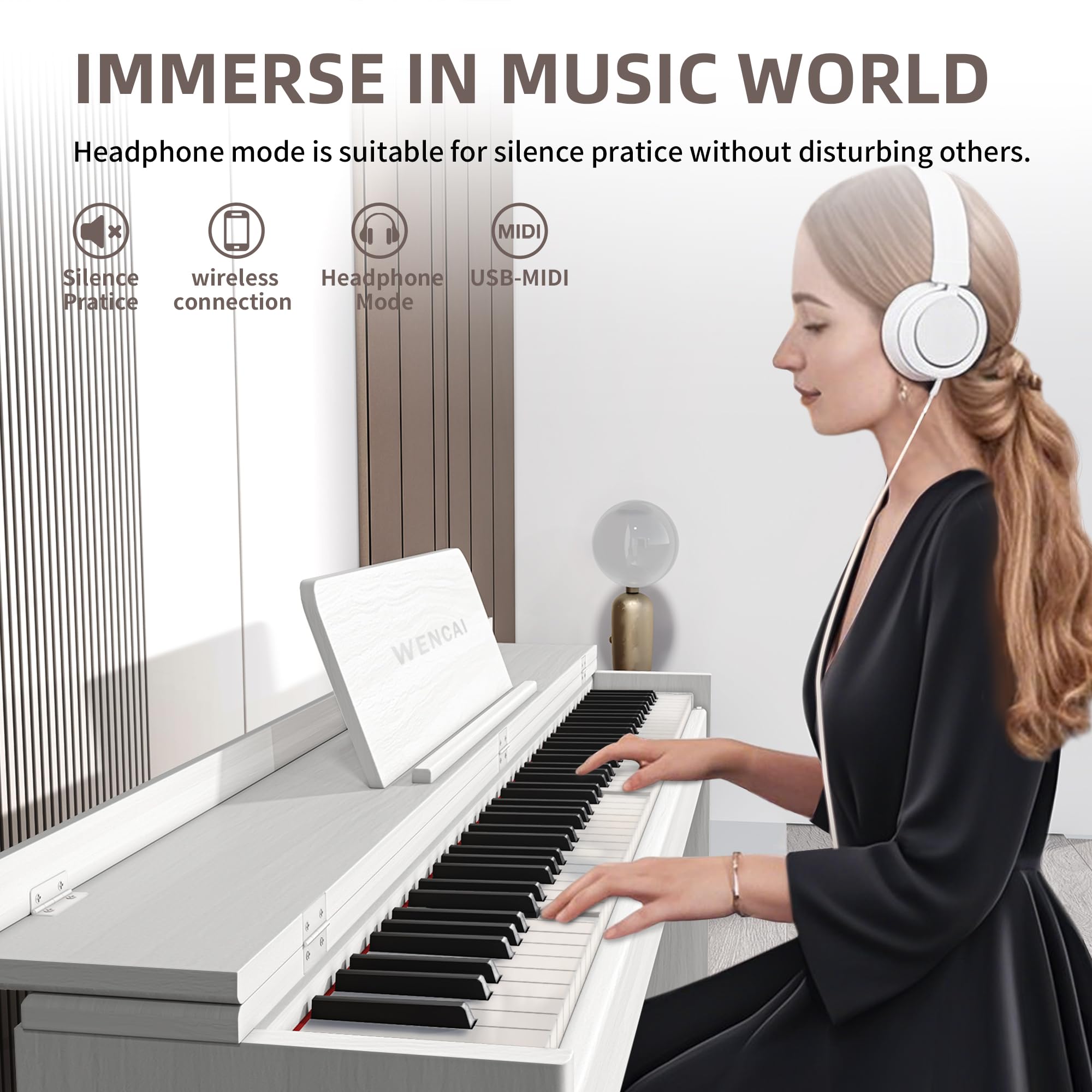 WENCAI 88 Key Fully Weighted Digital Piano Keyboard, White | Hammer Action Electric Pianos, Wooden Upright Electronic Piano for Beginner & Professional, Midi Compatible, Triple Pedal