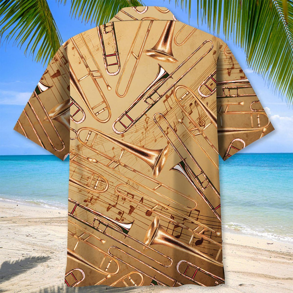 Trombone Hawaiian Shirt, Mens Trombone Short Sleeve Shirt, Music Band Gifts