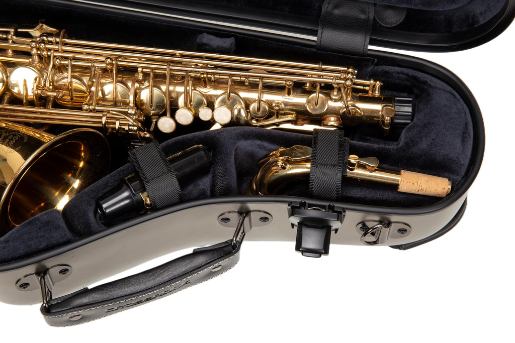 Crossrock Low A Baritone Saxophone Case with Wheels | Polycarbonate Hard Shell, TSA Lock, Anti-Scratch Finish, Neck & Mouthpiece Storage–Black (CRF4050BSBK)