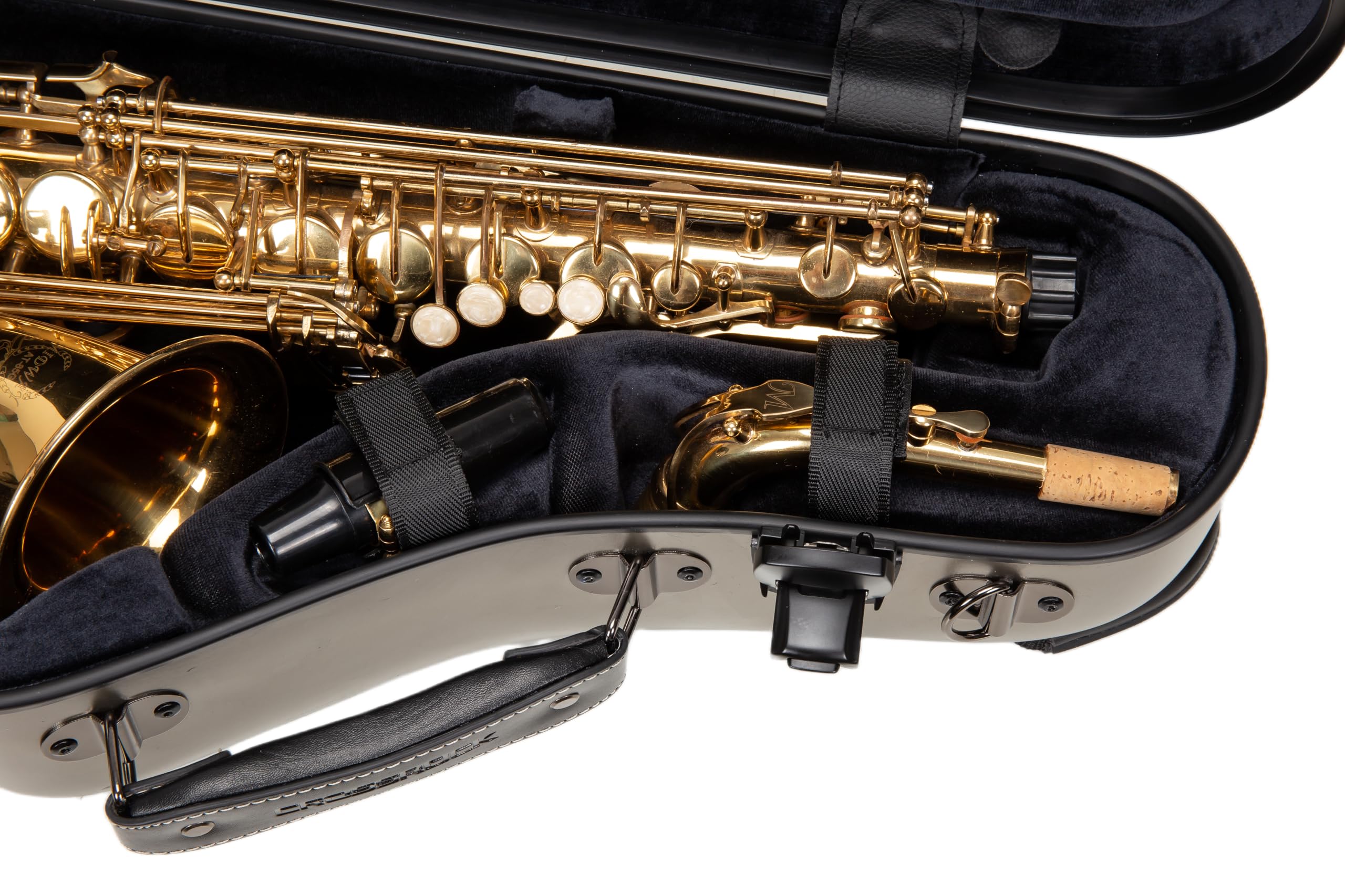 Crossrock Low A Baritone Saxophone Case with Wheels | Polycarbonate Hard Shell, TSA Lock, Anti-Scratch Finish, Neck & Mouthpiece Storage–Black (CRF4050BSBK)