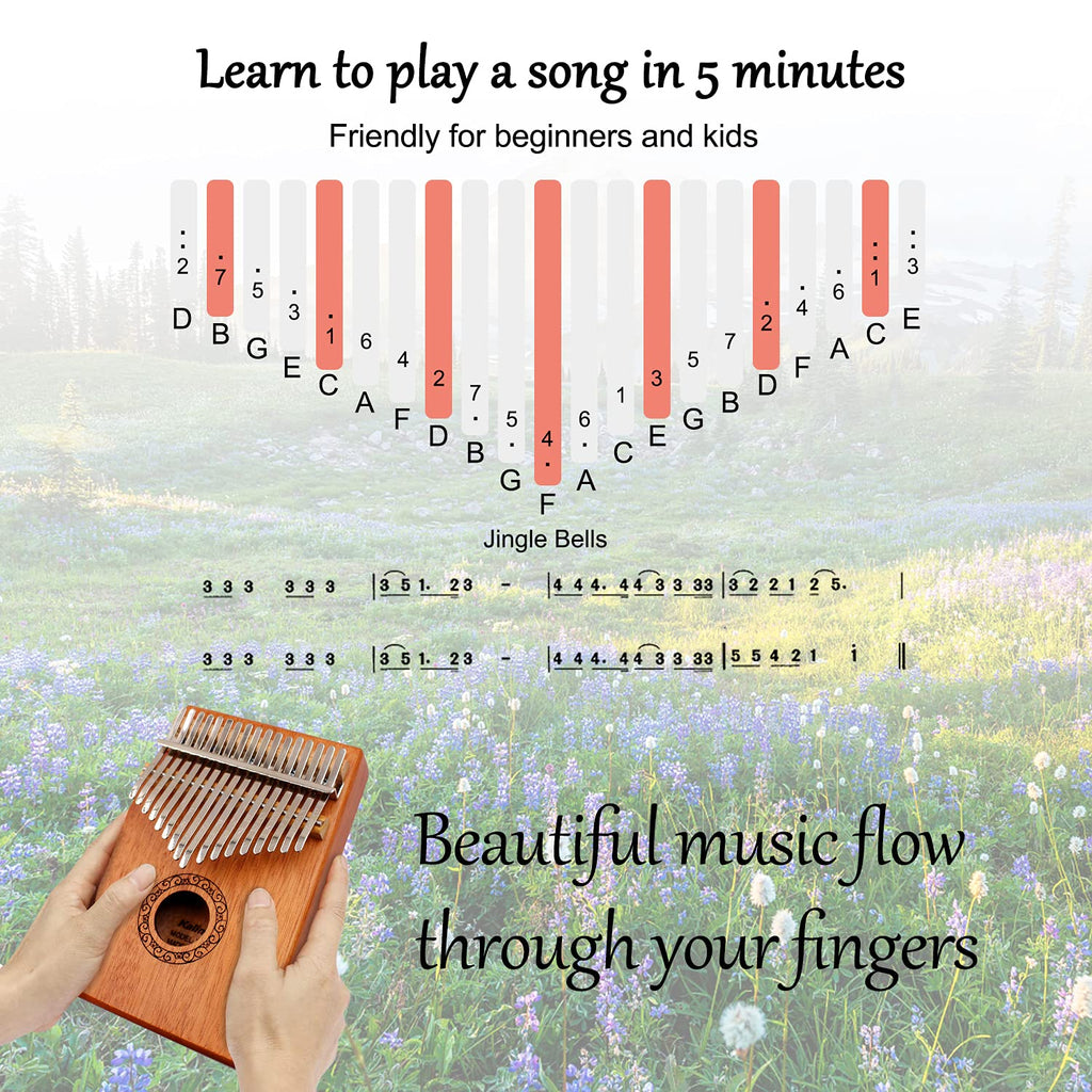Kalimba Thumb Piano,YUNDIE Potable 17 Keys Mbira Finger Piano with Tune Hammer and Study Instruction,Musical Instruments Gift for Adult Beginners Professional (Brown, 21keys)