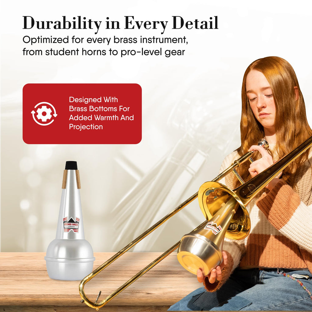 Denis Wick Adjustable Cup Mute for Bass Trombone, 5533 - Hand-Spun Aluminum Mute and Adjustable Cup Position for Varied Tone - Ideal for Practice, Performance & Recording - 11.81 x 9.45 x 9.45 Inches