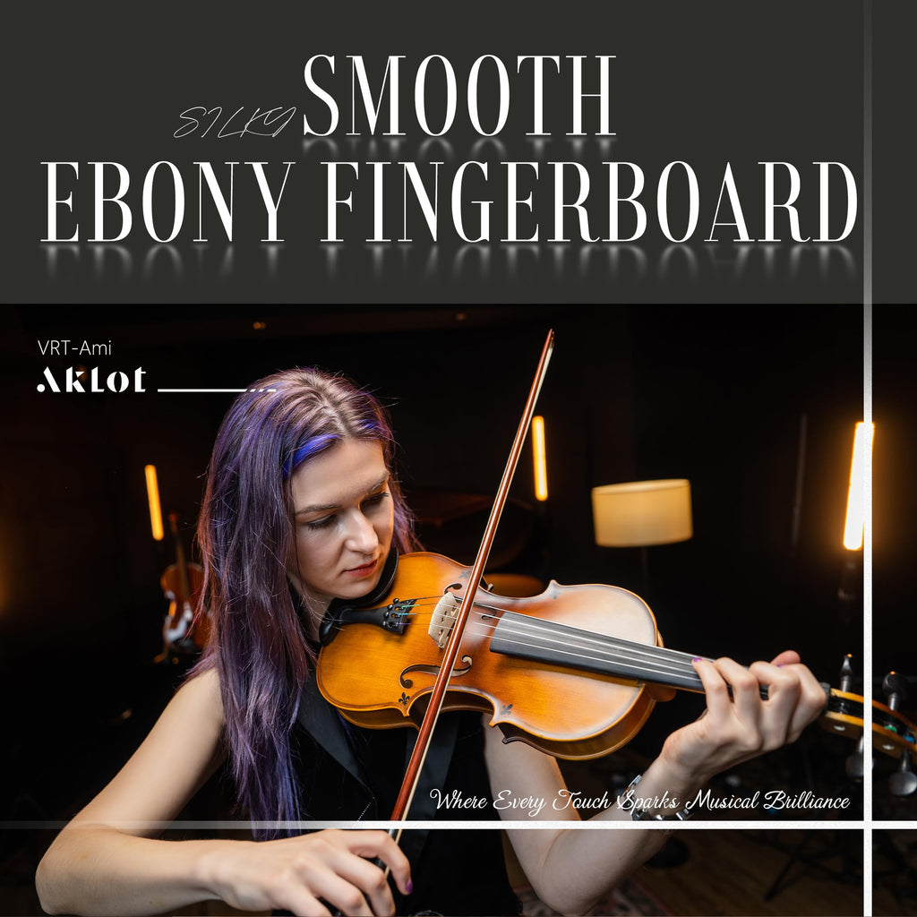AKLOT Handcrafted Full Size Violin: Solid Wood Matte Fiddle, Acoustic Beginner 4/4 Violin Kit with Hard Case, Lesson Book, Bow, Shoulder Rest, Extra Strings, Tuner, Fretboard Stickers (VRT-AmiCS)