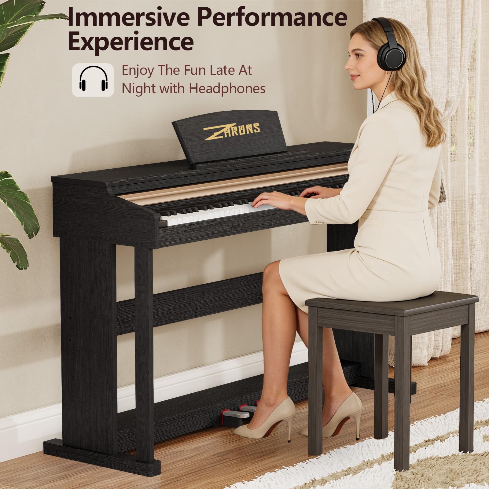 88 Key Digital Piano for Home Studio, with Weighted Hammer Action Keys, Professional Triple Pedal, USB-MIDI Connectivity, Includes Power Adapter, Stand & Headphone Jack, Black